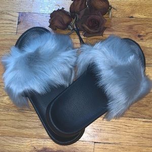 Women Fuzzy Faux Fur Slippers Open Toe Hairy Home